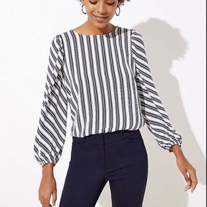 Loft Navy and White Striped Blouse